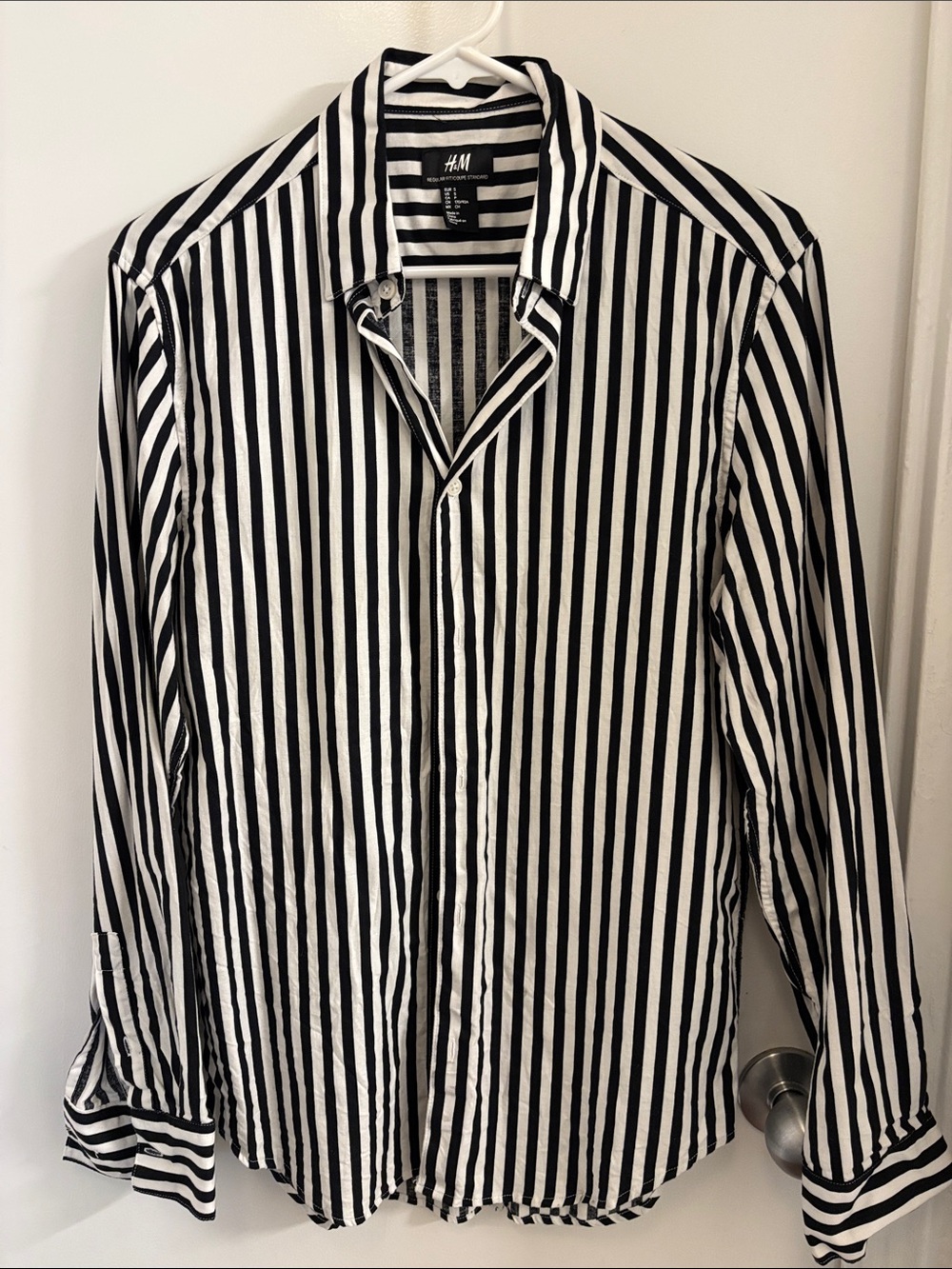 H&M Men’s Black & White Vertical Stripe Button-Down Shirt